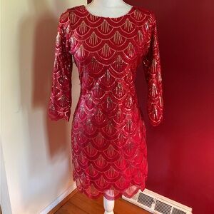 Gianni Bini Art Deco 20s Inspired Sequined Dress in Red and Gold